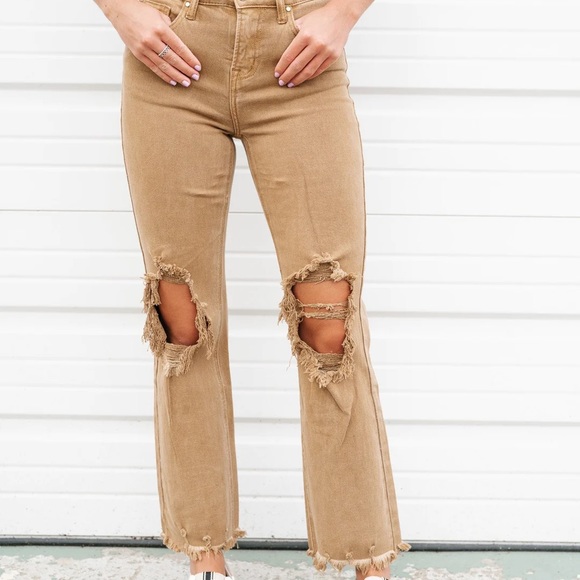 Risen Mel High Rise Distressed Straight Leg Jeans - Picture 3 of 4